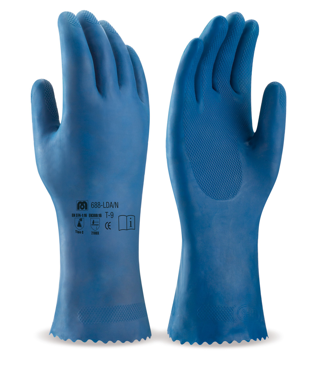 Guante de PVC estanco de 27 cm. en color azul de doble capa rugosa. Precio desde 2,55 €